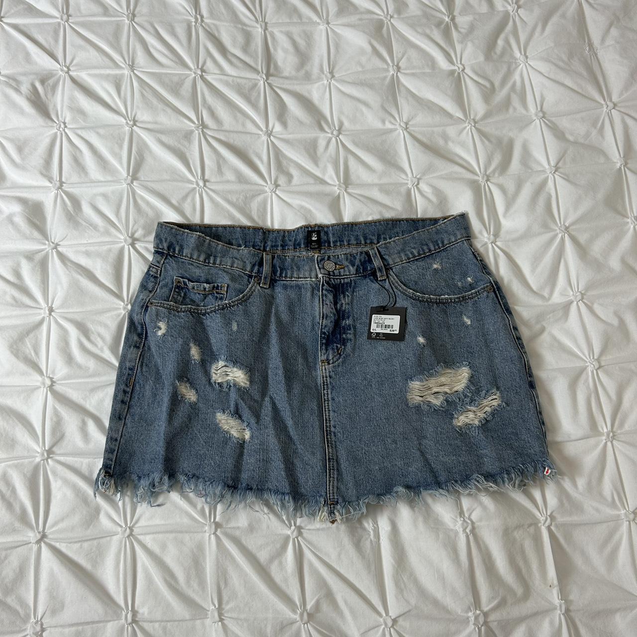 Cute Denim Distressed Mini Skirt Size Large Super Depop