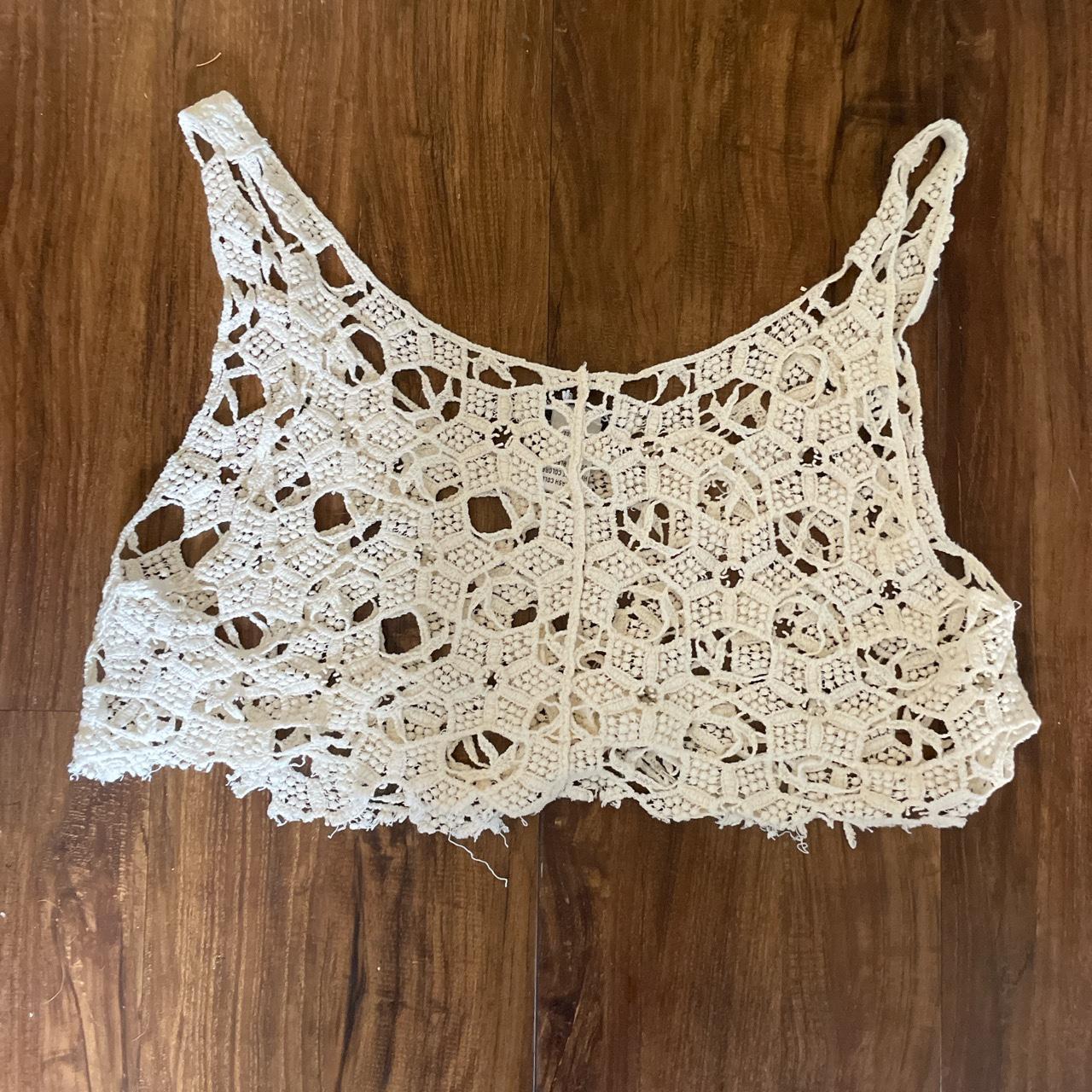 white crochet pattern cropped tank top, worn twice... - Depop