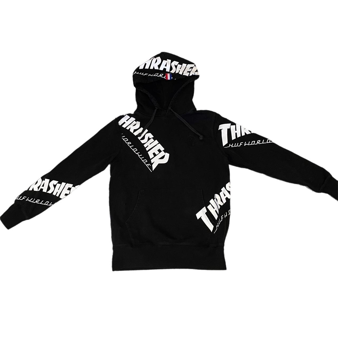 Thrasher x HUF Worldwide Collab Black Skate Hoodie