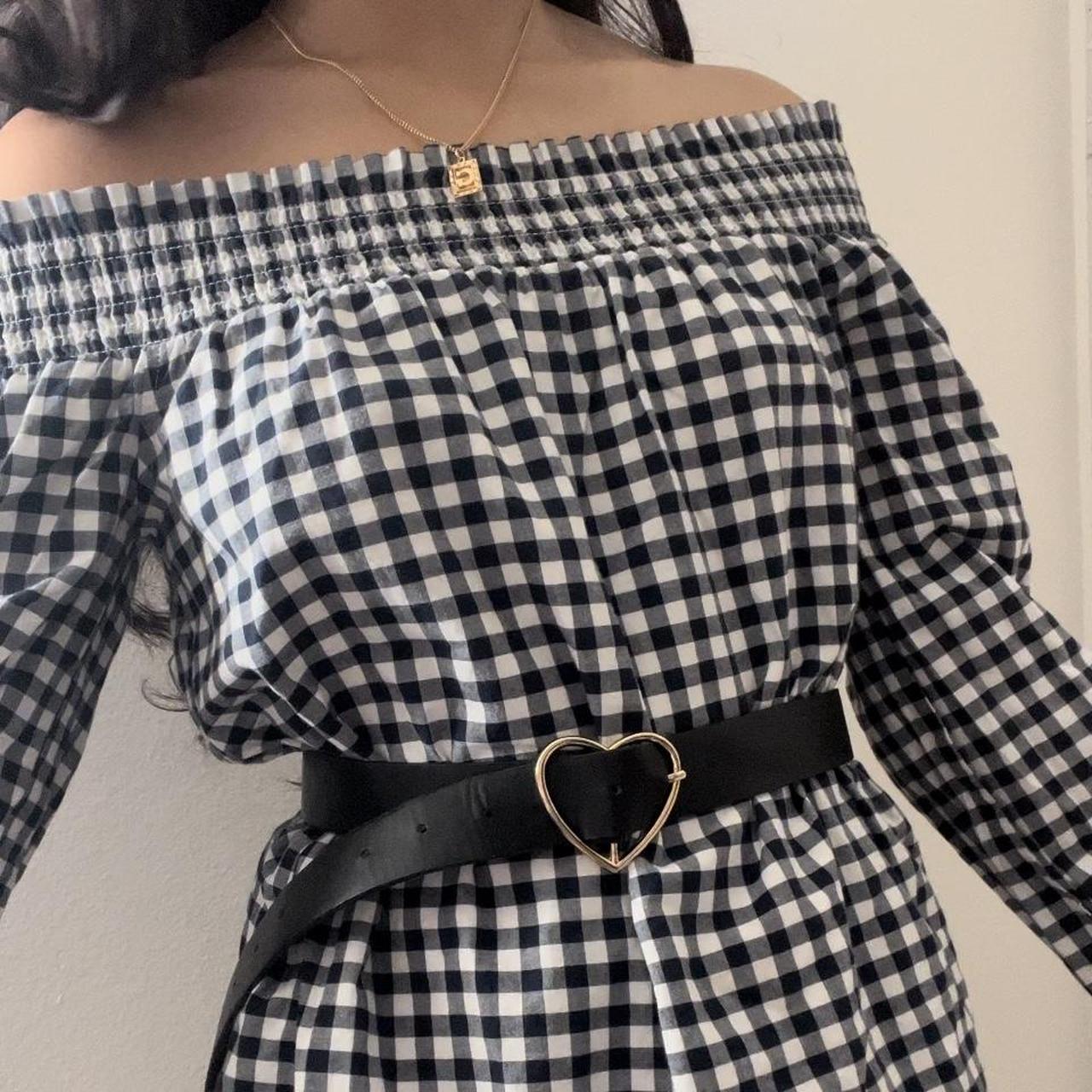 abercrombie fitch gingham off shoulder dress with