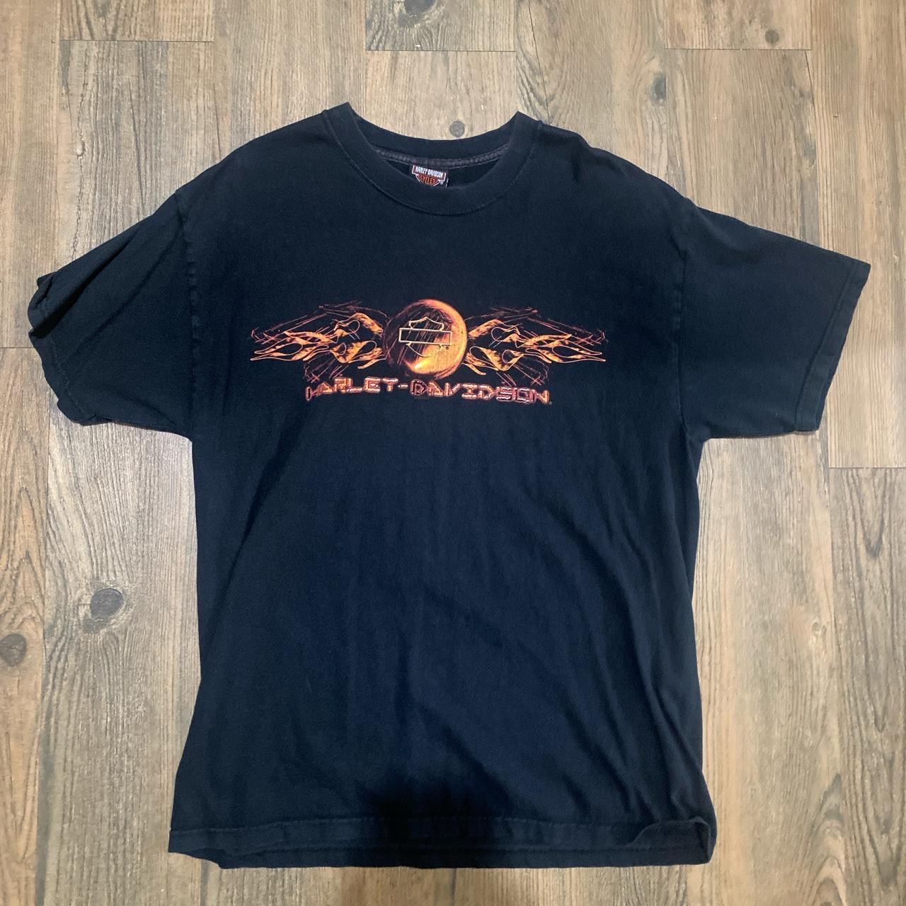 Harley Davidson Men's Black and Orange T-shirt | Depop