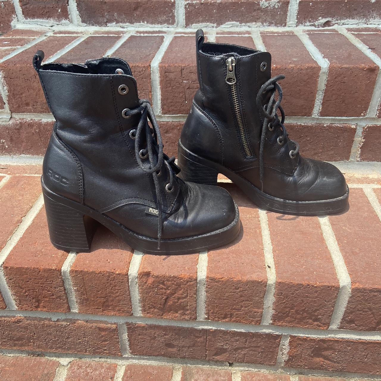 Vintage witchy square toe lace up leather boots.... - Depop