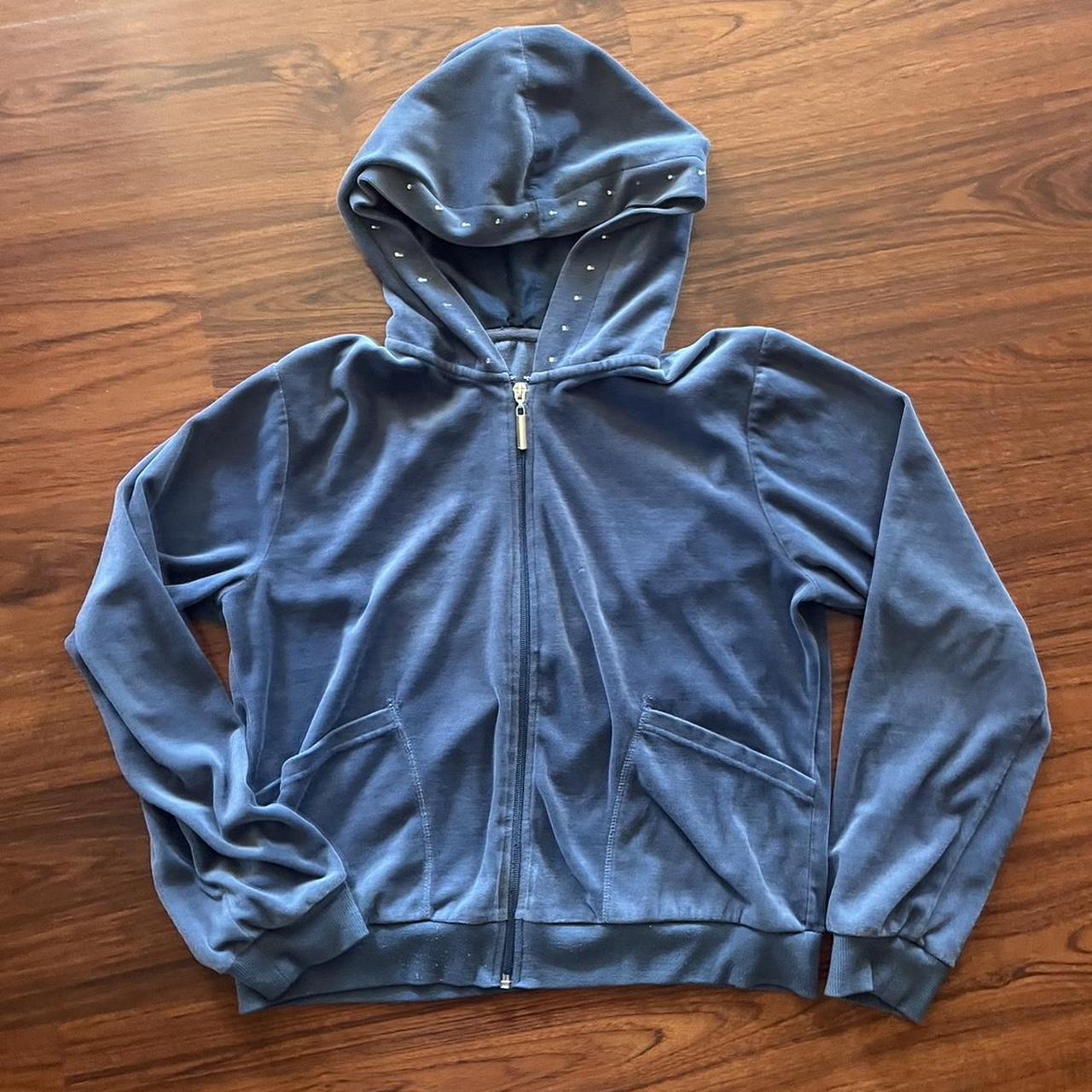 Blue Velour Zip Up Sweater Fits A Small Or - Depop