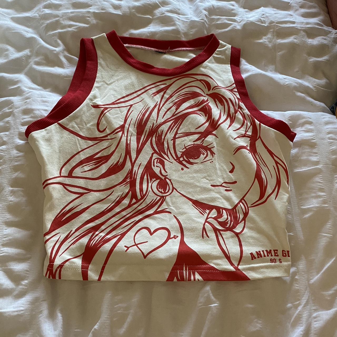 Super cute anime girl crop top size xs/s fits 4-8... - Depop