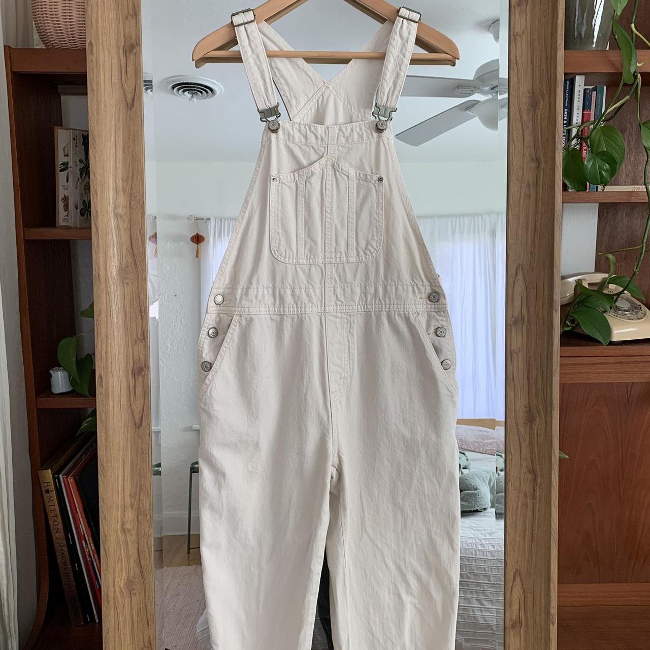 Old Navy Women's Cream and White Dungareesoveralls Depop