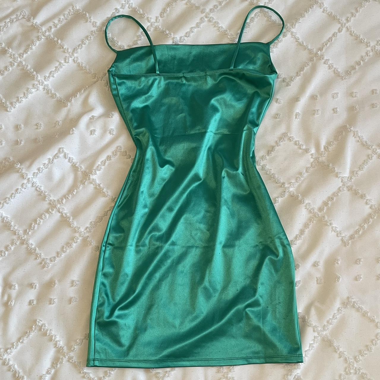 Green satin mini dress w slit Perfect for going out! - Depop