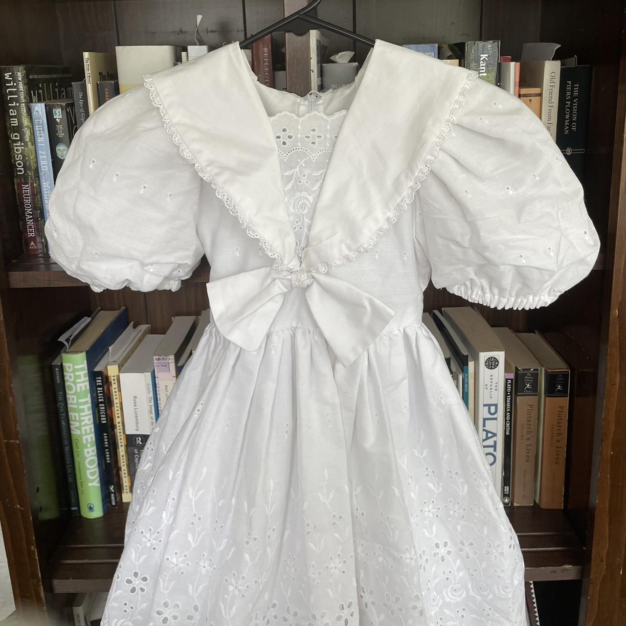 Little girl's white tea party dress! Bow collar.... Depop