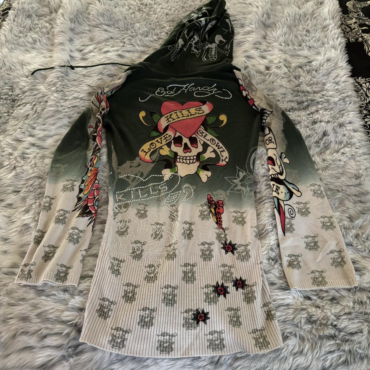 ⋆☠︎︎•˚₊‧⋆. y2k ed hardy skull butterfly... - Depop