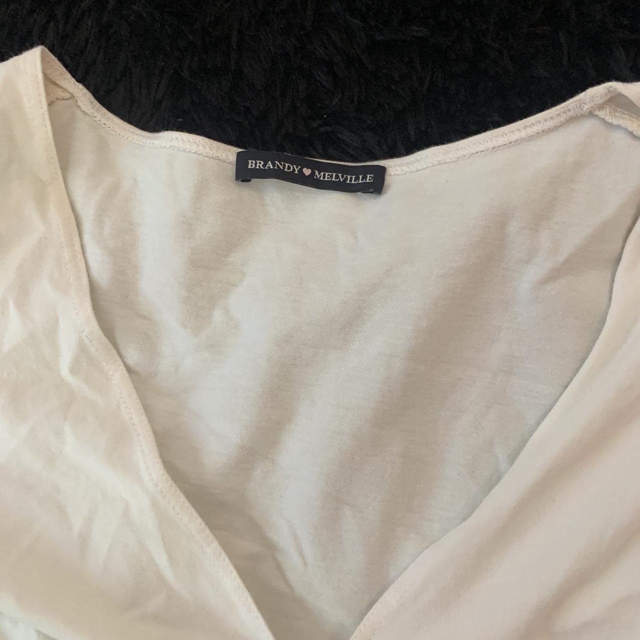 WHITE BRANDY MELVILLE WRAP TOP short sleeve/ tee one... - Depop