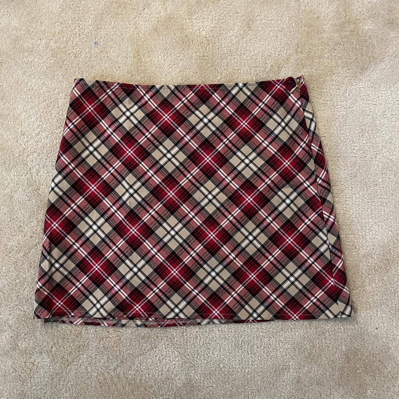red plaid mini skirt. Zipper is located on the side.... - Depop