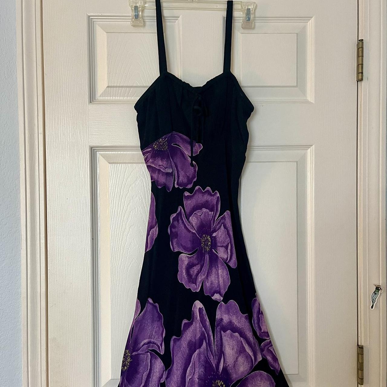 Stunning 90s floral black/purple dress Brand is Eye... - Depop