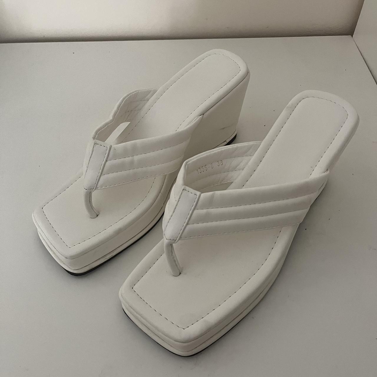 White Wedge Flip Flops new - never worn a few... - Depop