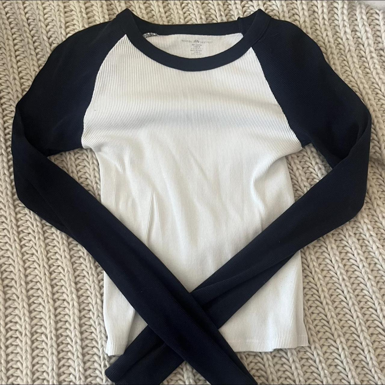 white and navy brandy melville baseball long sleeve... Depop