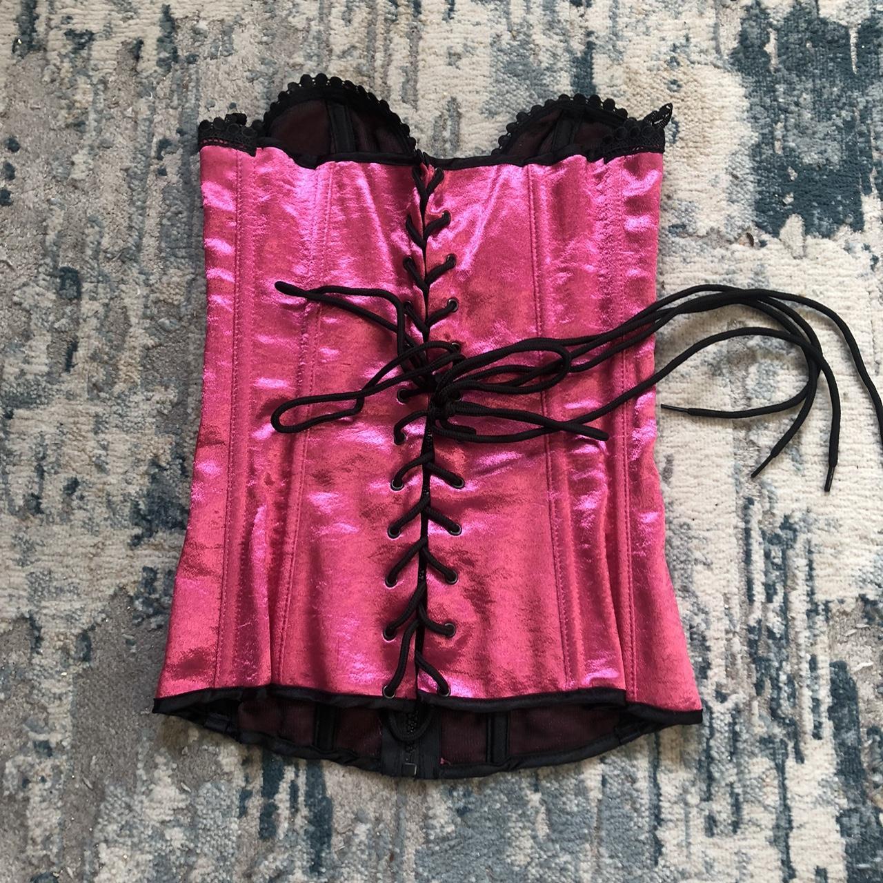Frederick's of Hollywood Women's Pink and Black Corset | Depop