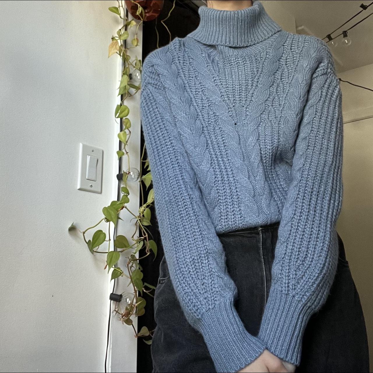 blue turtleneck knit sweater marked xs. Best fit... - Depop