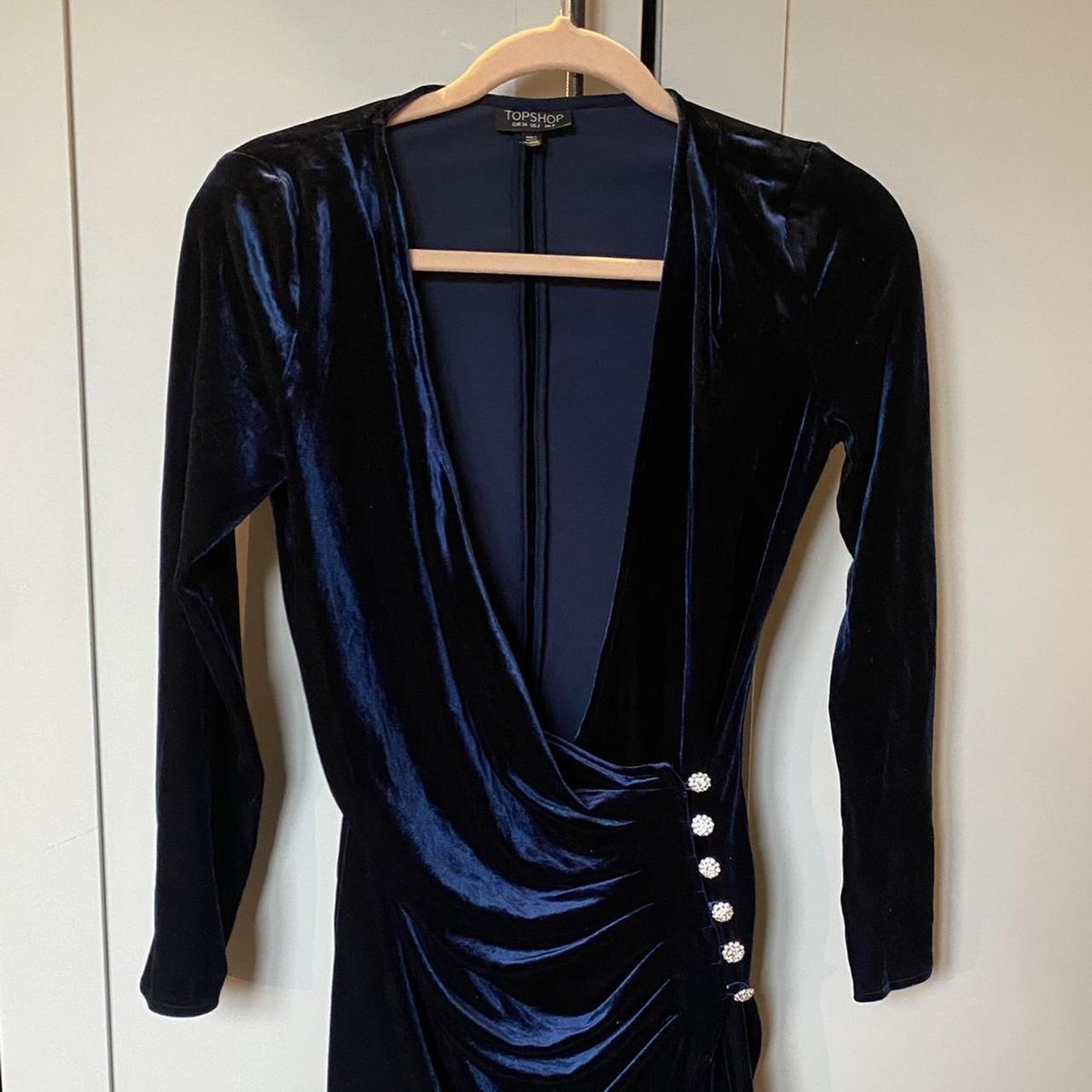 topshop navy velvet cowl neck mini dress with