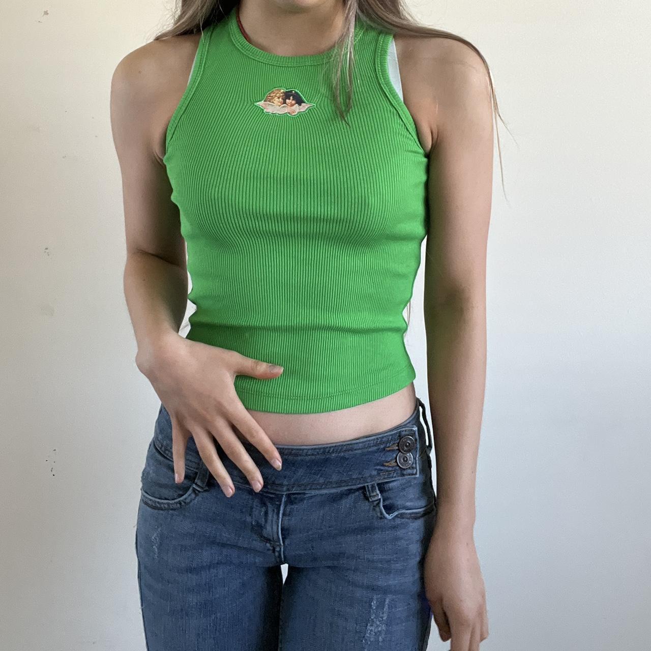 Urban outfitters green ribbed fiorucci tank top with... Depop