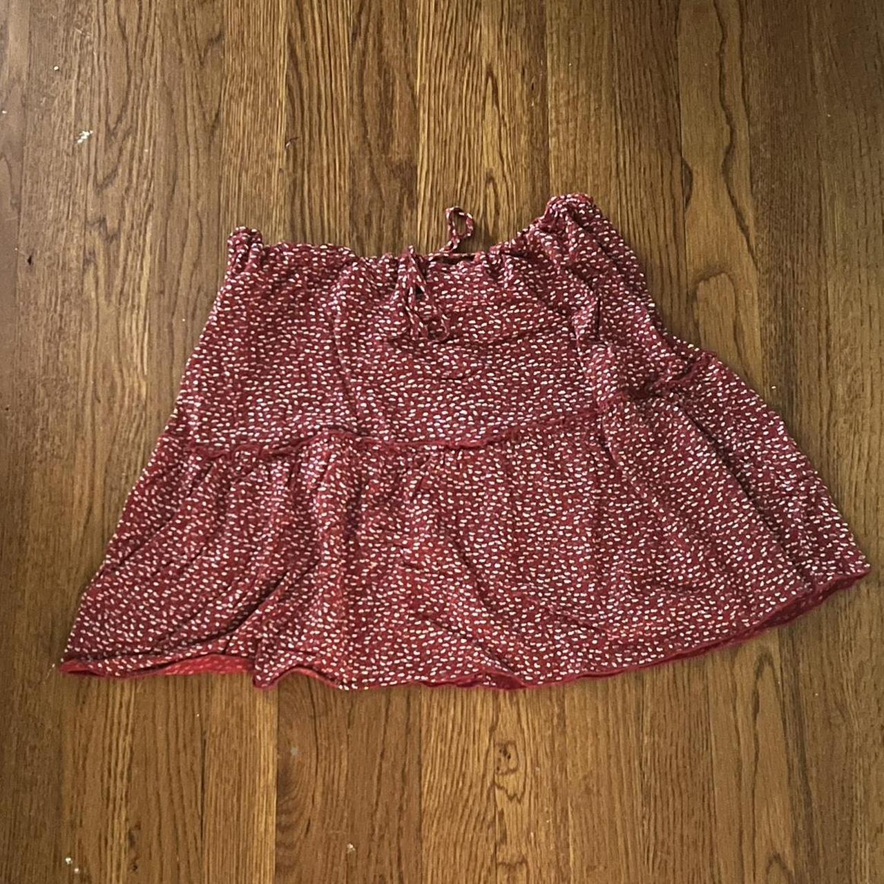 brandy red floral skirt. one size but very... - Depop