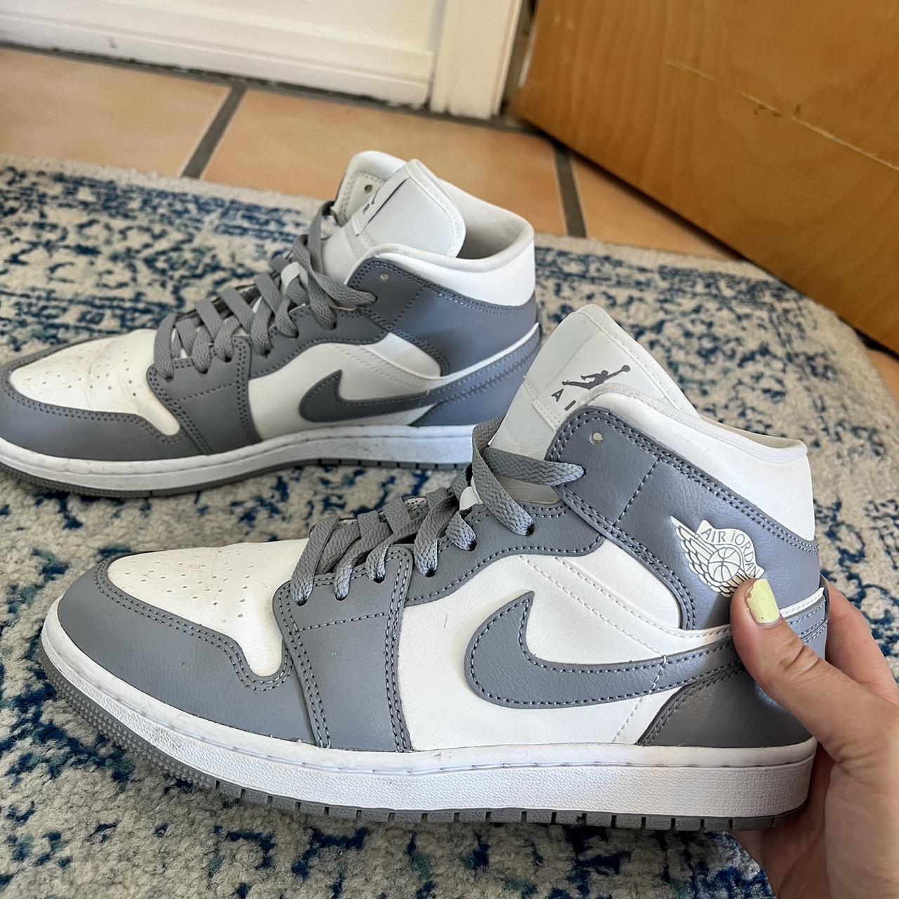 Women’s air jordan mid grey and white. Worn twice,... - Depop