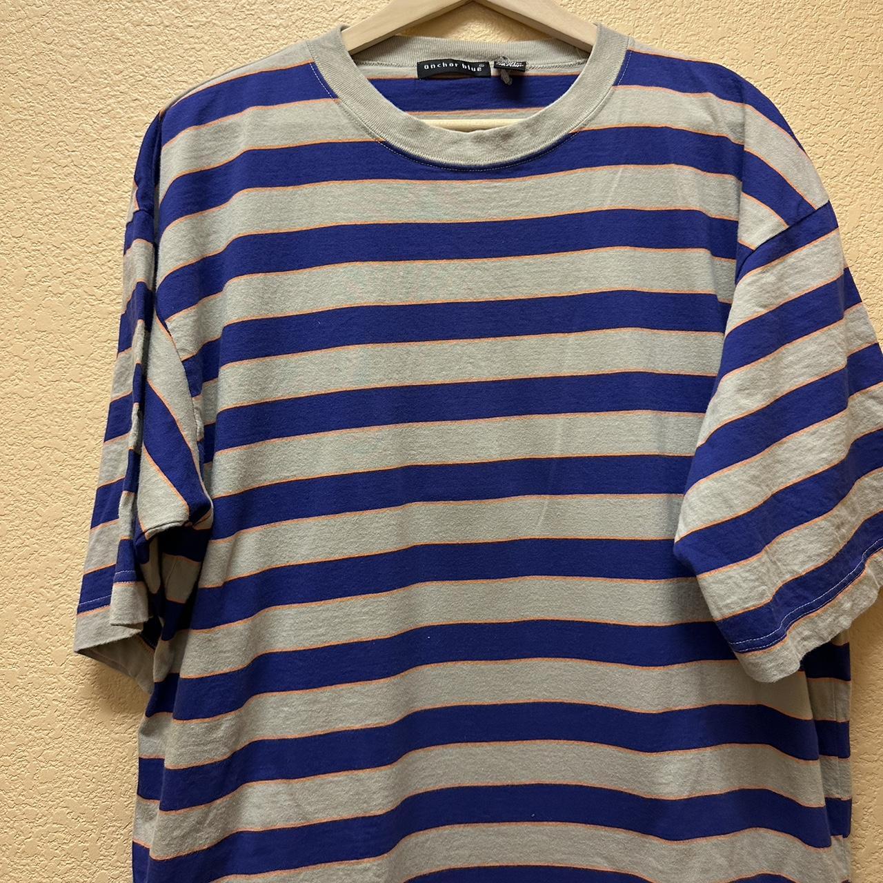 Modern Essential 90s Vintage Anchor Blue Striped... - Depop