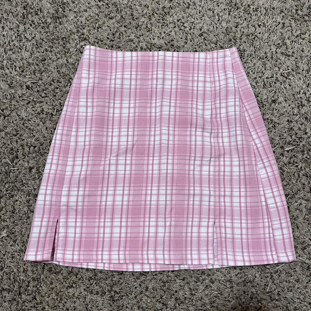 Brandy Melville pink plaid cara skirt. Only worn... - Depop