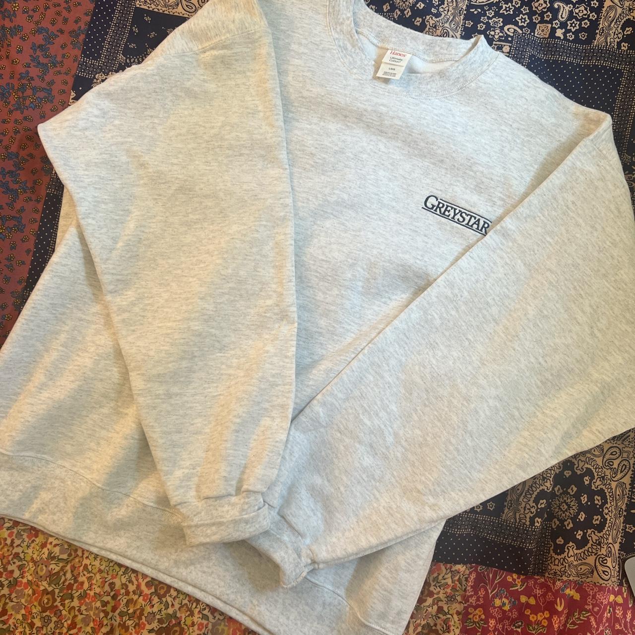 Light grey embroidered Hanes crewneck - Depop