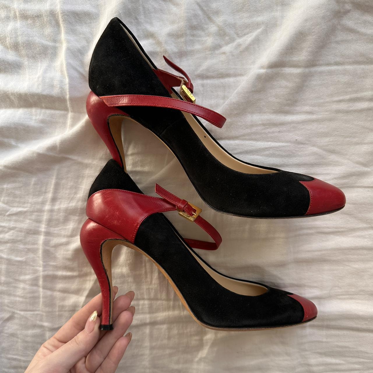 vintage fendi red velvet heels! very eclectic Depop