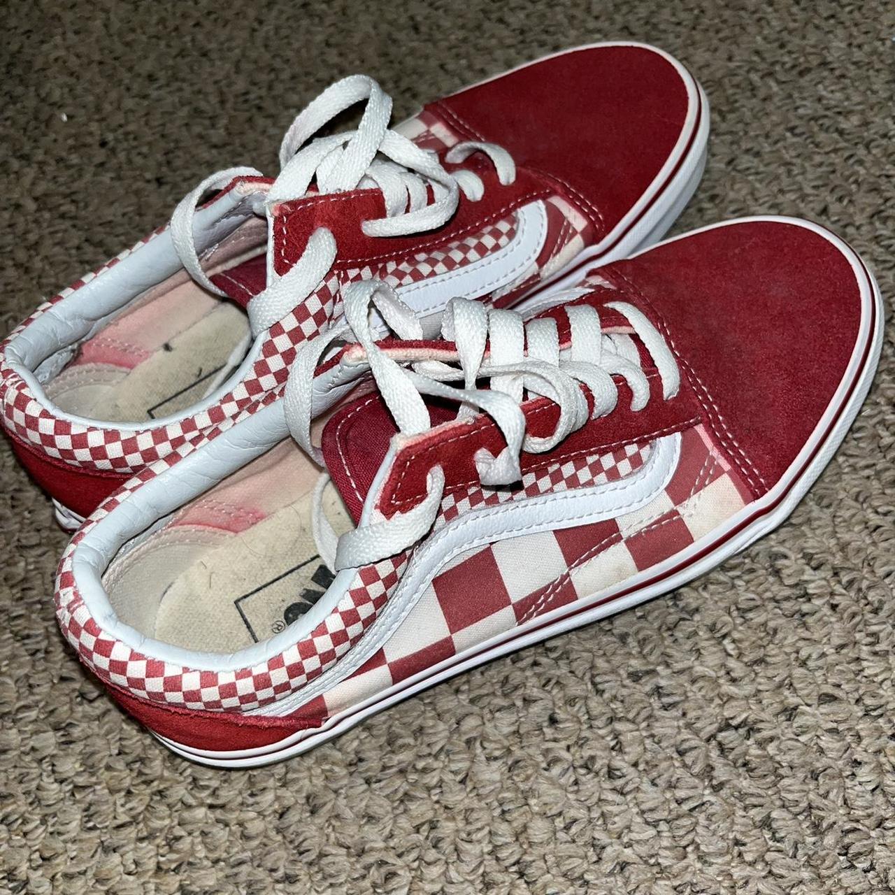 Vans Women's White and Red Trainers | Depop