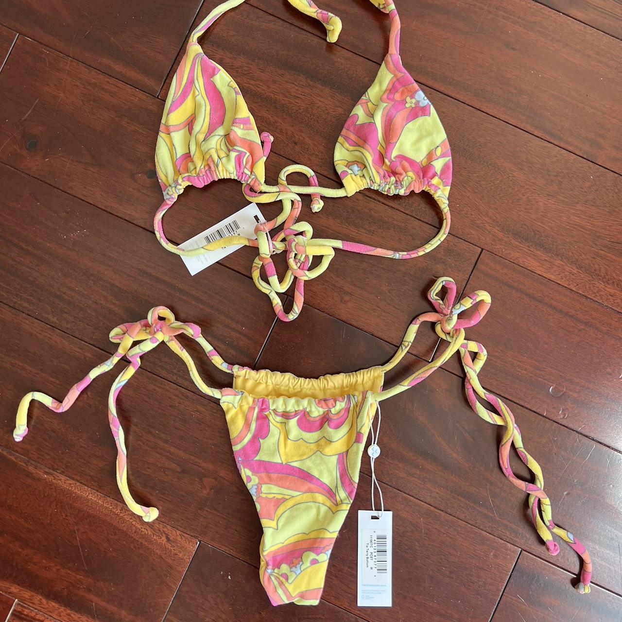 Frankies Bikinis Women's Yellow and Pink Bikinis-and-tankini-sets | Depop