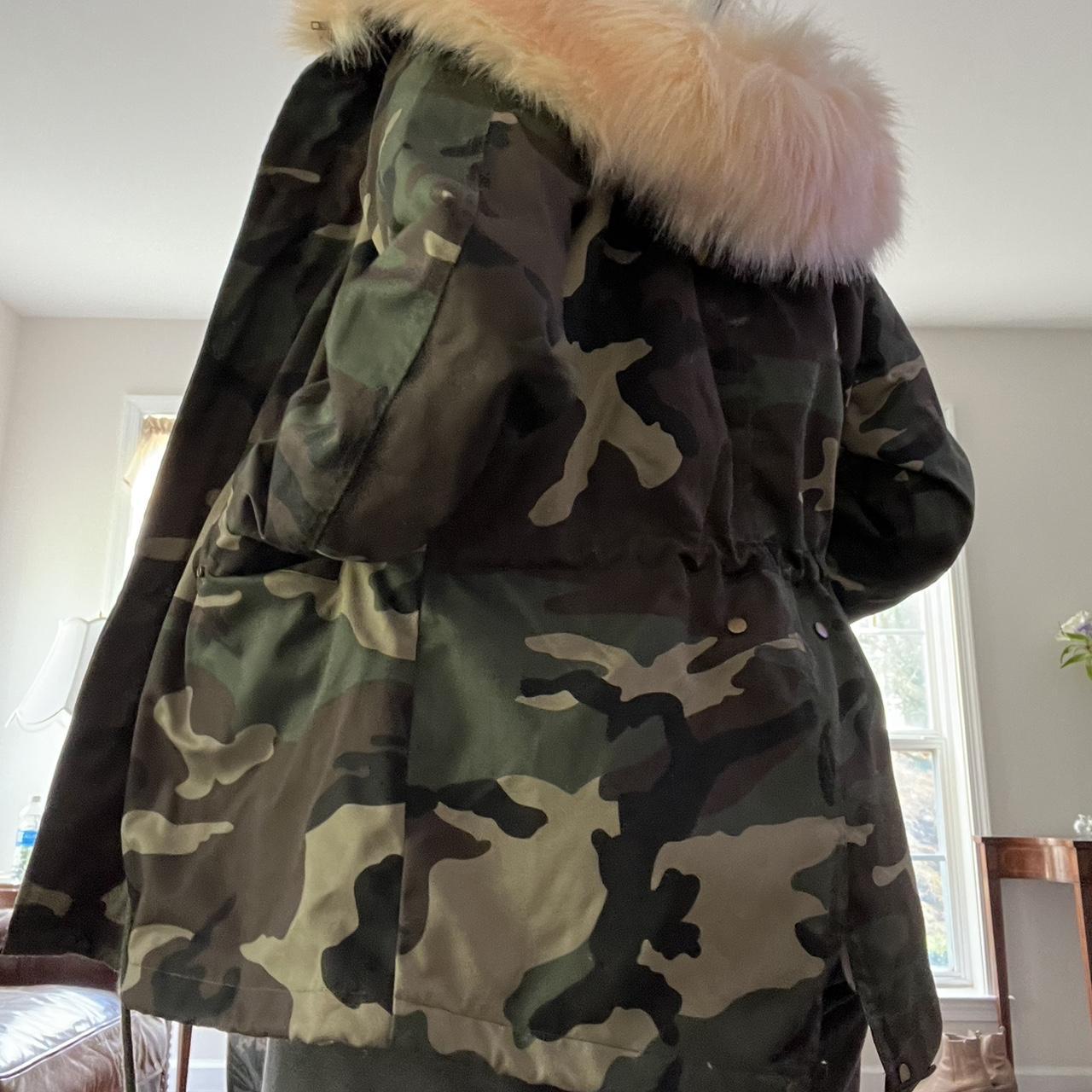 Camouflage coat with discount pink fur hood