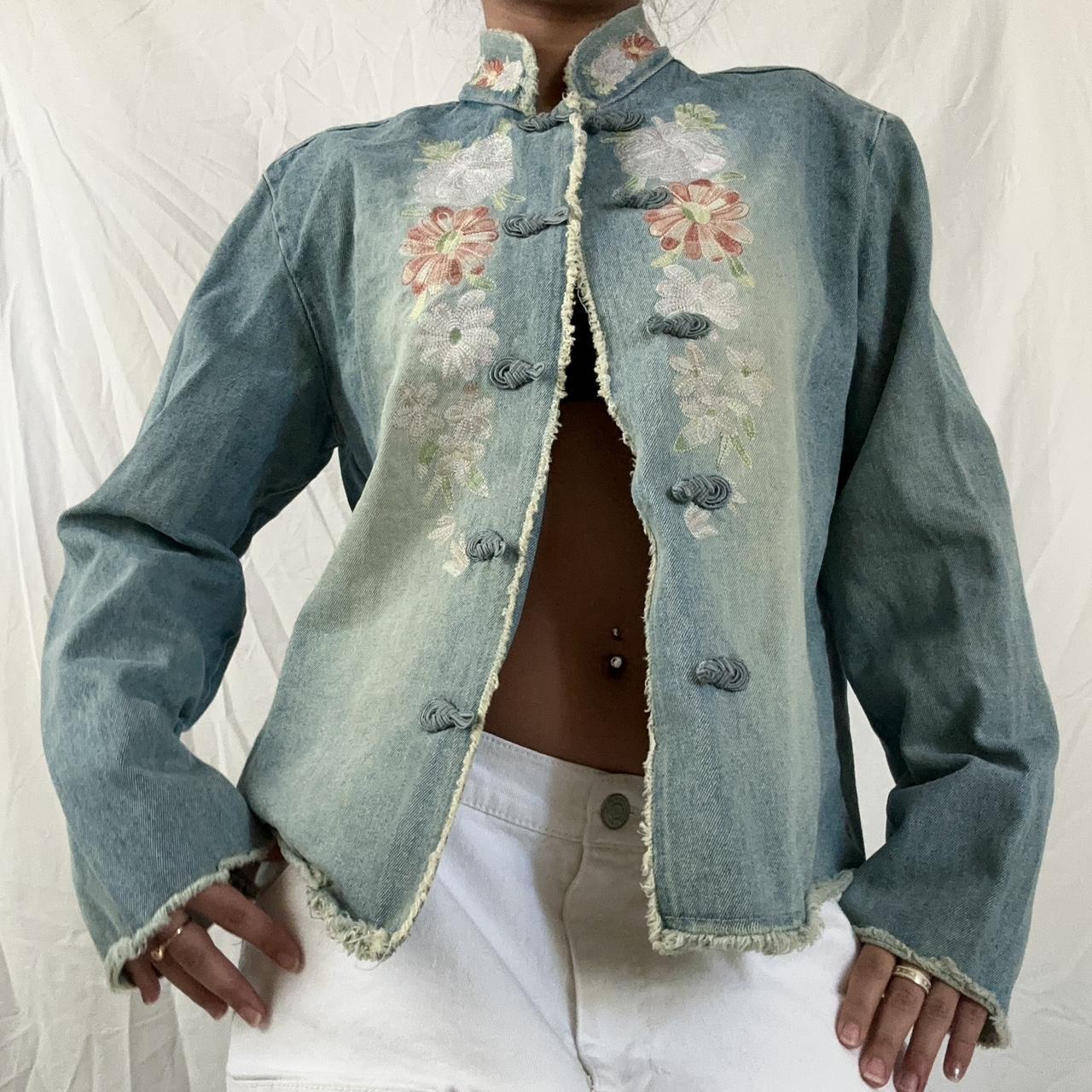 vintage y2k chico s design embroidered denim jacket