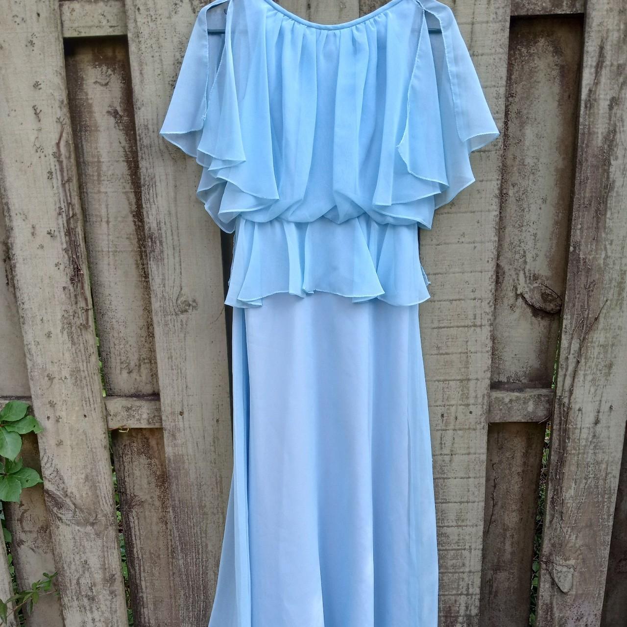 Beautiful 70s baby blue flowy dress with split