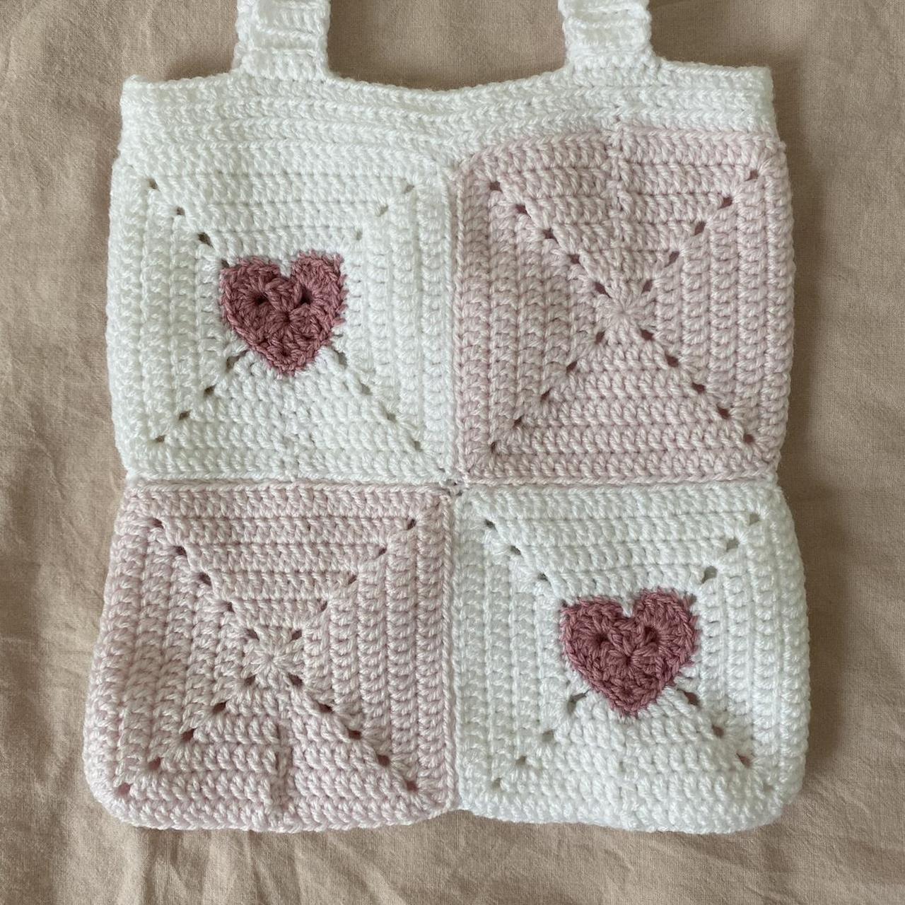 Granny Square Heart Crochet Bag Pink, White, - Depop