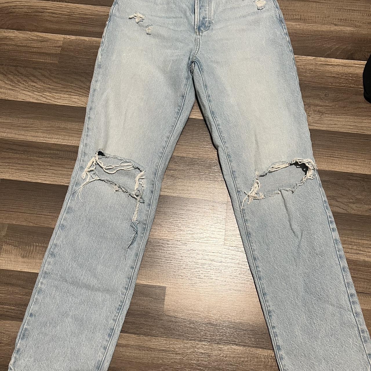 PACSUN DISTRESSED DAD JEANS Size: 26 Light Blue... - Depop