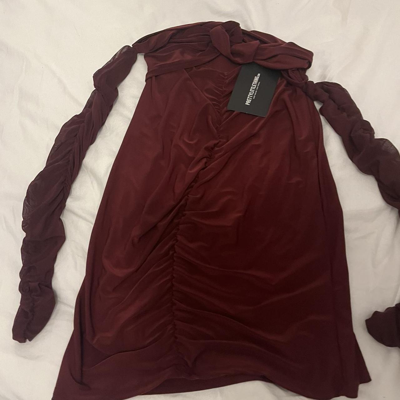 Long sleeve mesh burgundy dress, Pretty little thing... - Depop