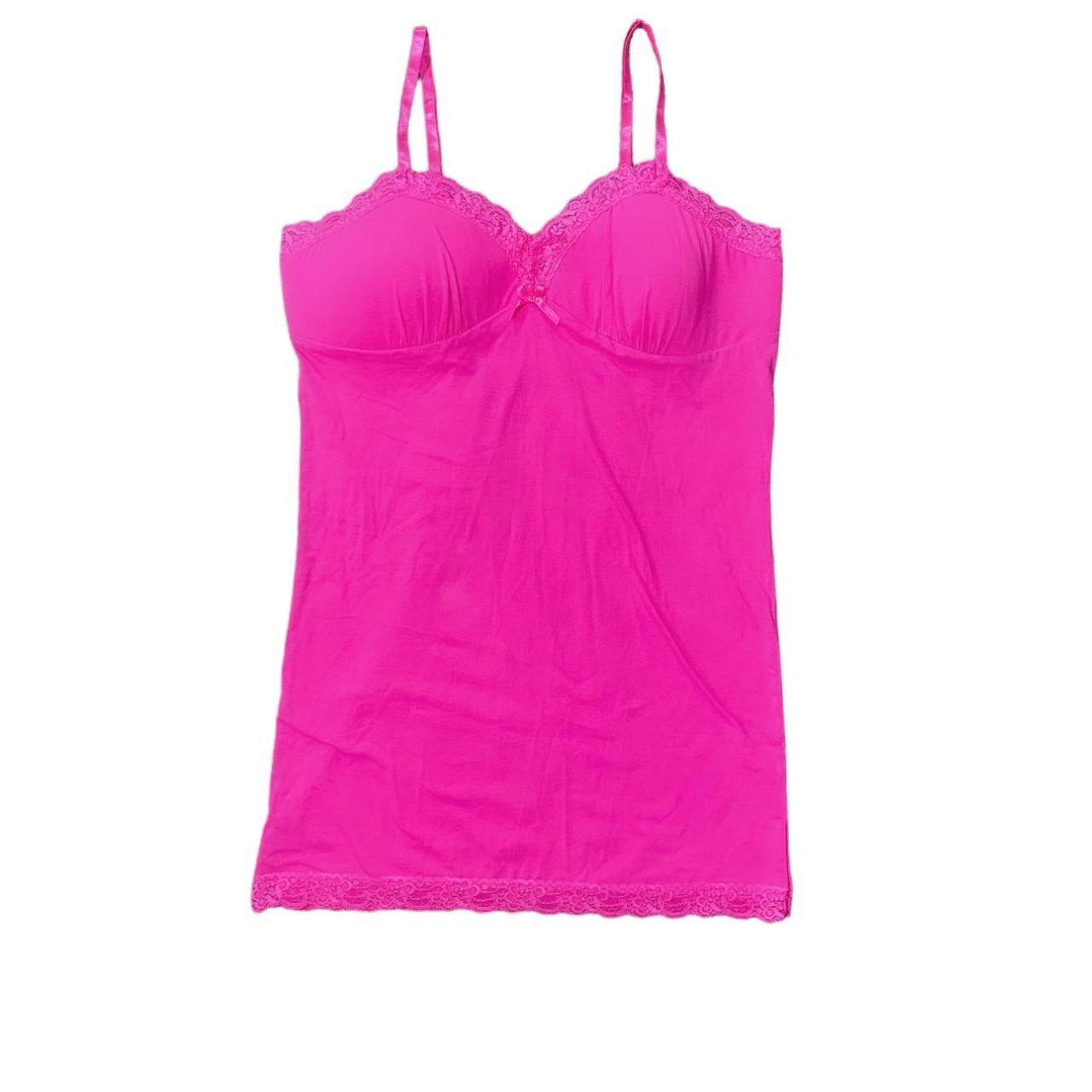 Hot pink tank top with lace trim and little bow... Depop