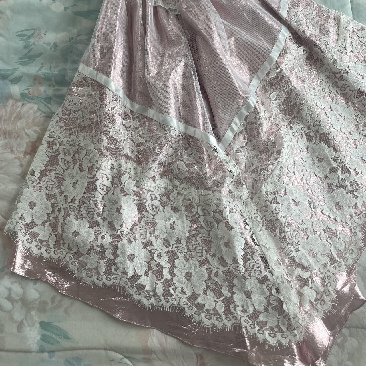 🎀Barbie Vintage Metallic Pink and Lace Dress Girly... - Depop