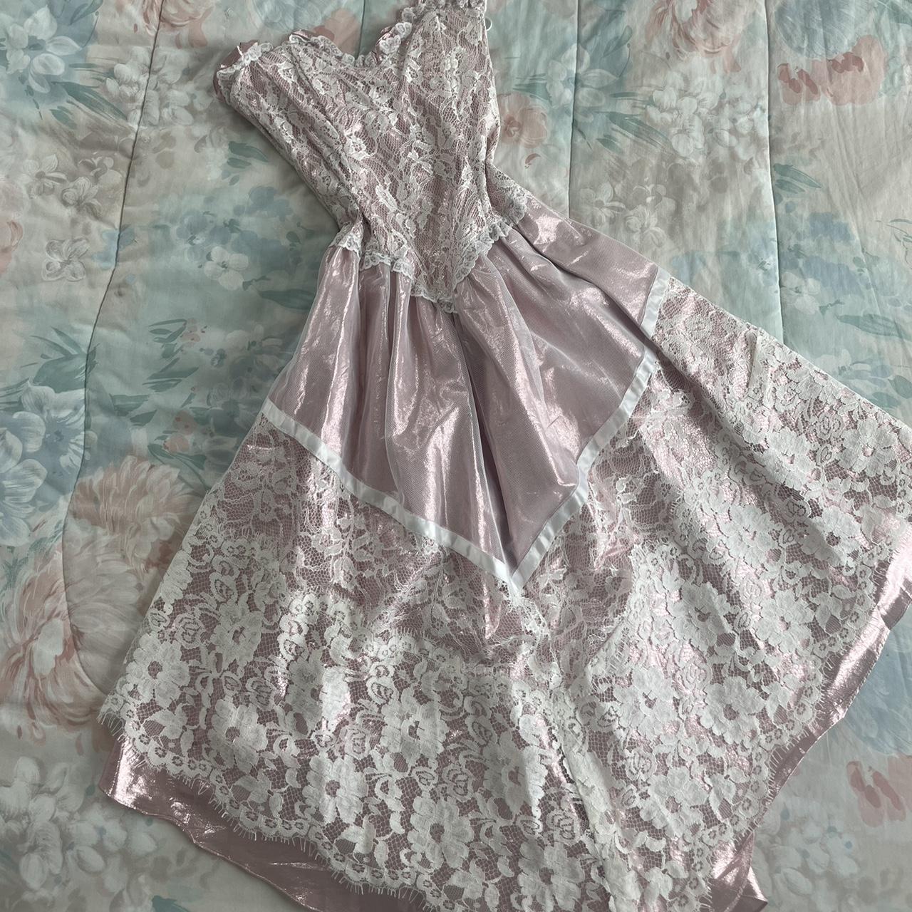 🎀Barbie Vintage Metallic Pink and Lace Dress Girly... - Depop