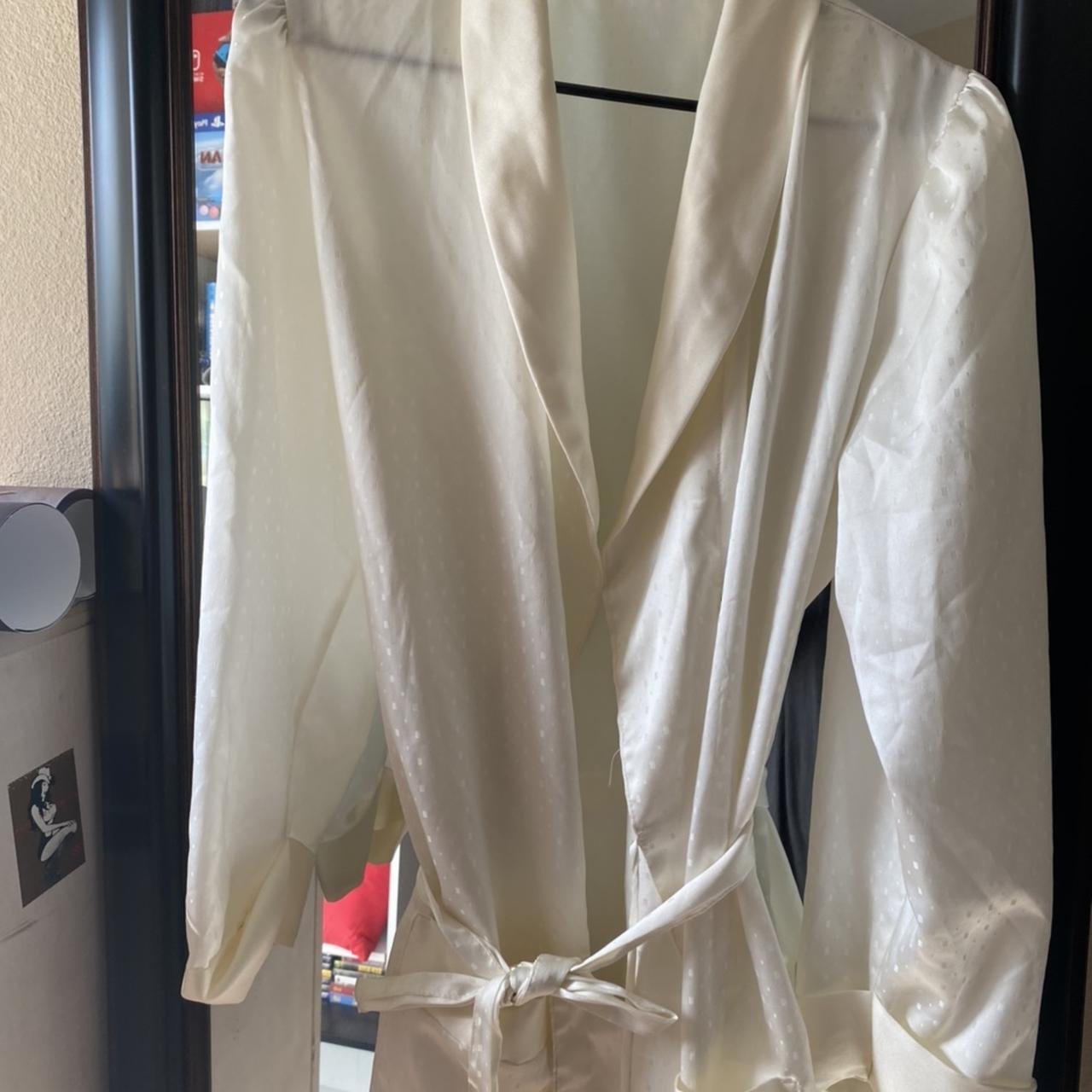 Vintage silk (silk like) off white bathrobe with... - Depop