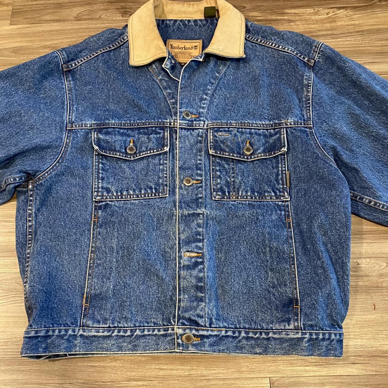 Timberland denim jacket sales leather collar