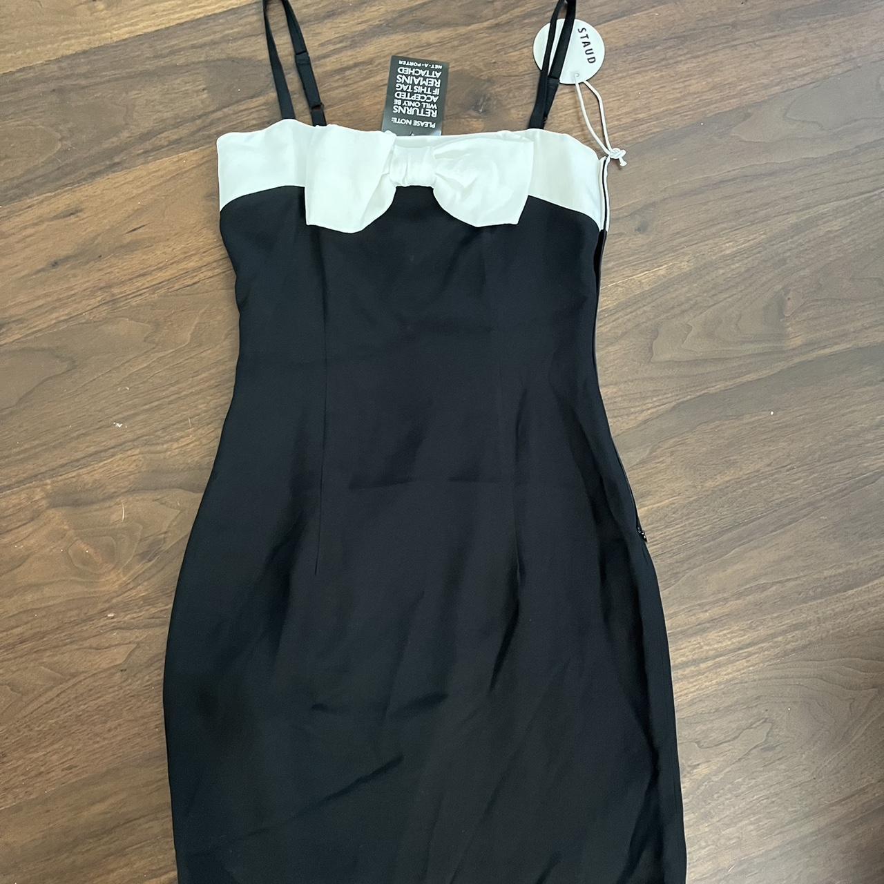 Staud black clearance and white dress