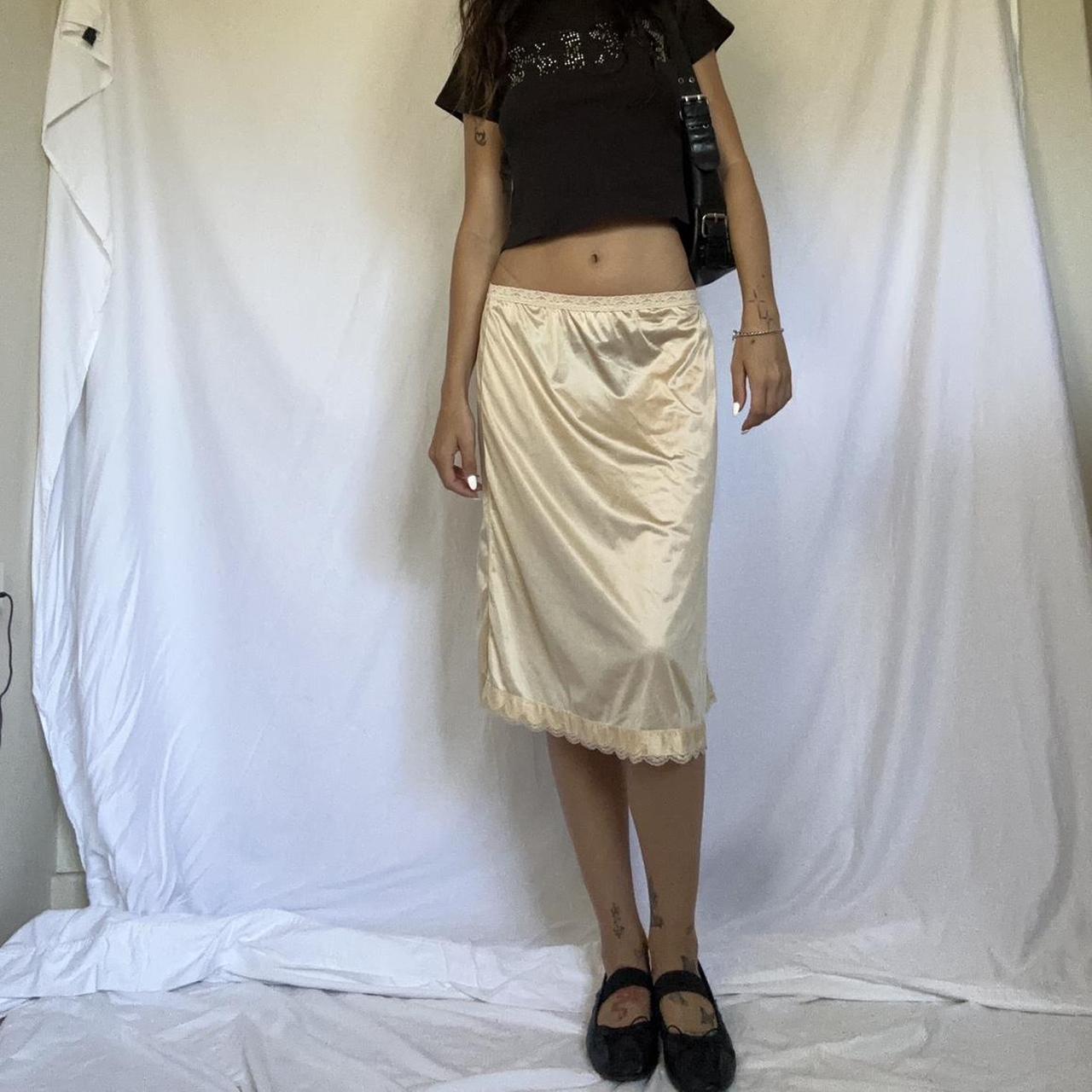 Vintage sheer satin slip skirt with side slit - - Depop