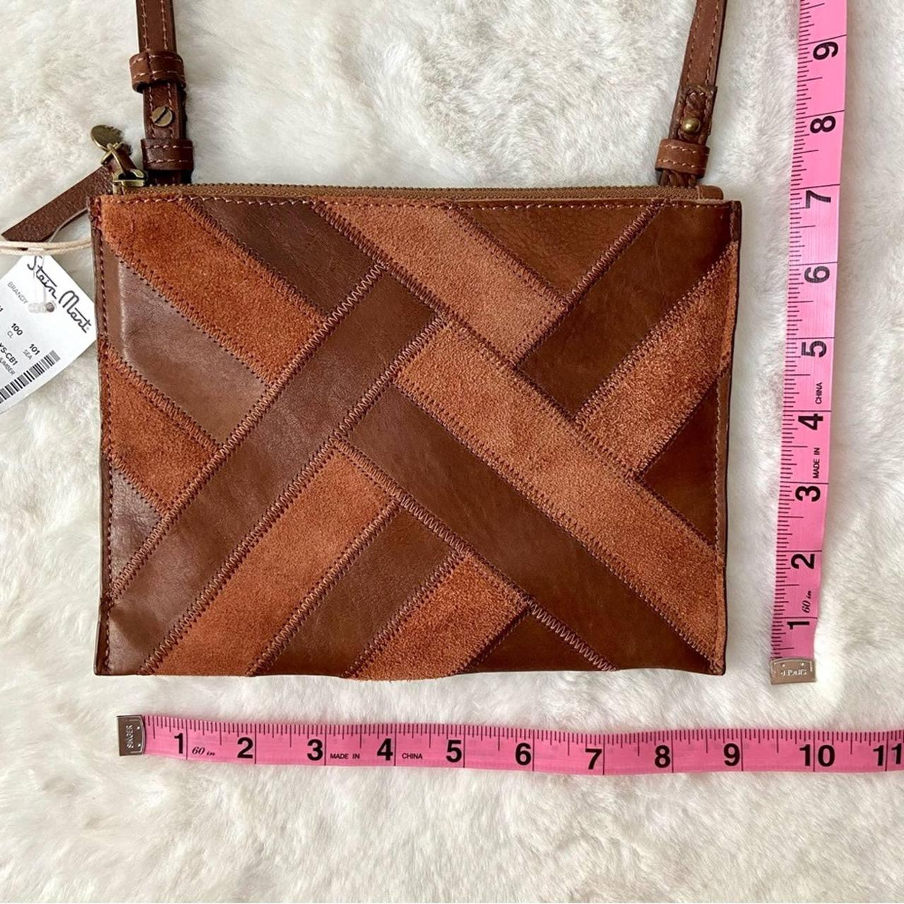 Brown suede and leather square body purse with two - Depop