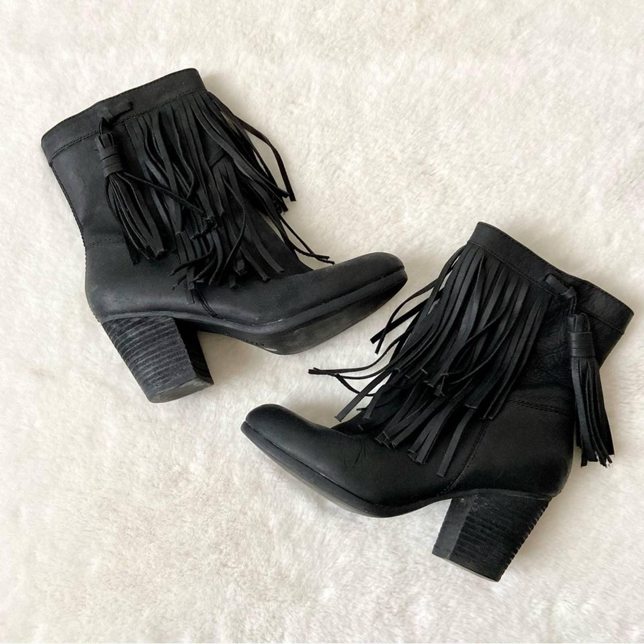 Mina black leather fringe boots by Ralph Lauren... Depop