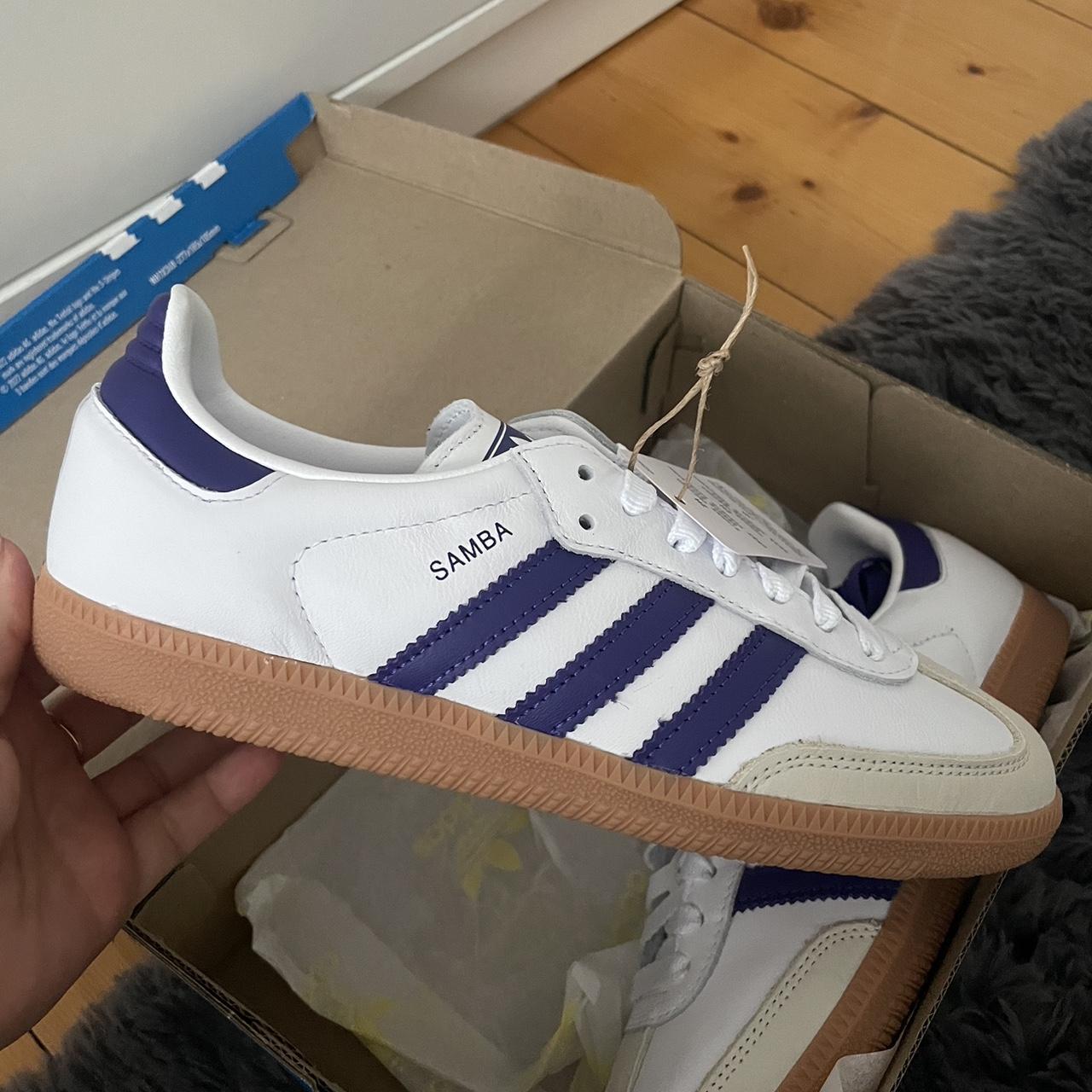 Adidas samba US7 white purple - new without box RRP... - Depop