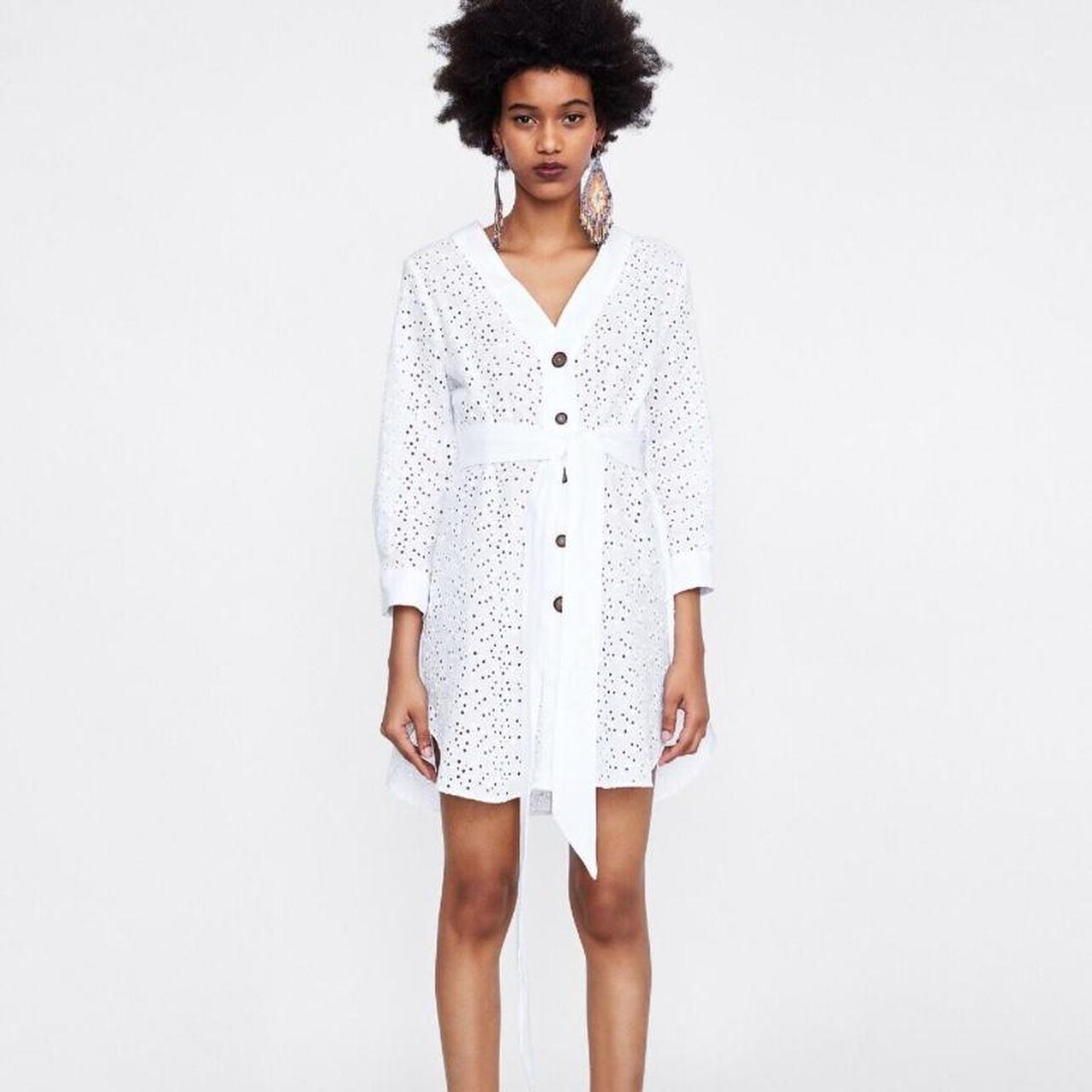 Zara white linen dress with buttons hotsell