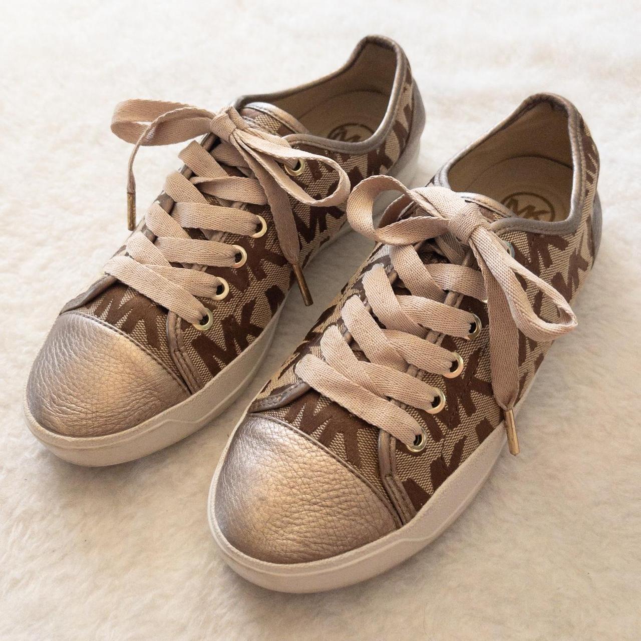 Michael Kors signature sneakers, gold logo print | Depop