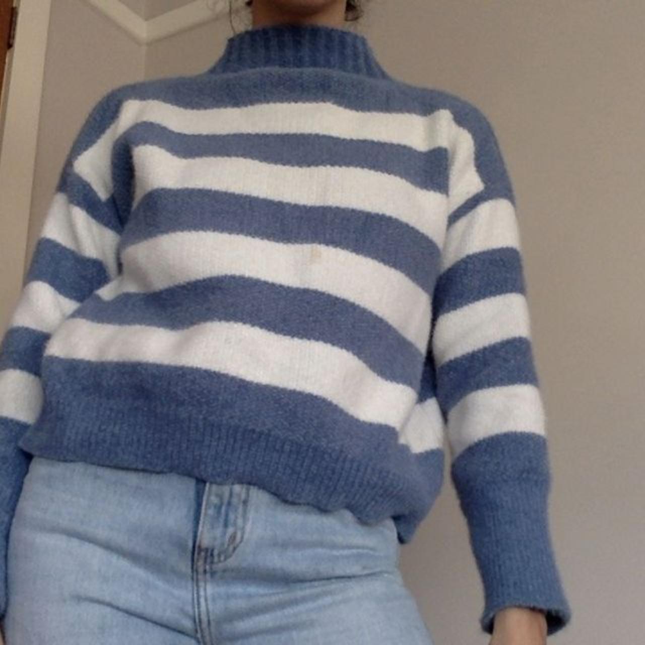 Women's White and Blue Jumper | Depop