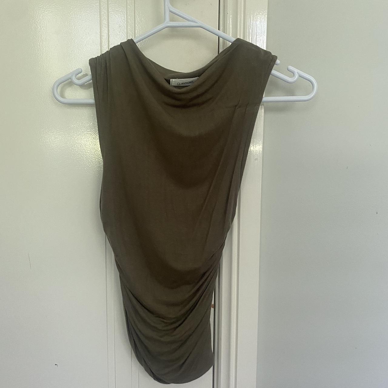 Glassons High Neck Asymmetrical Top Olive Green Depop