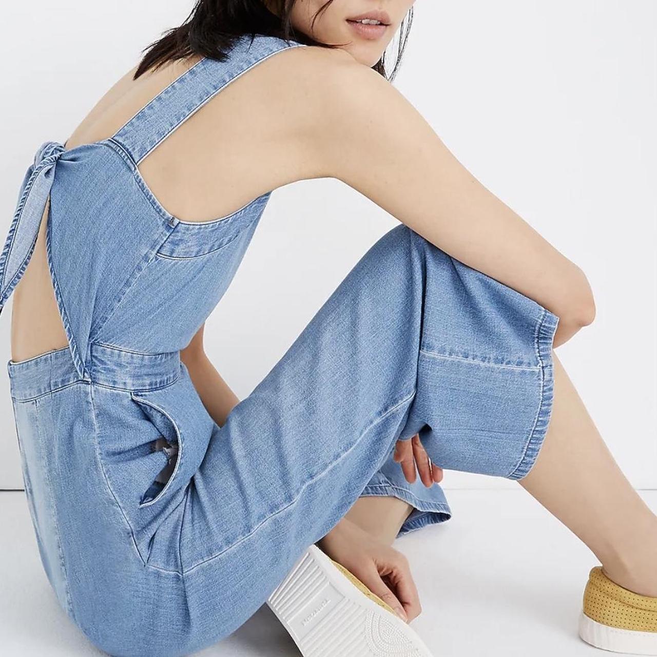 Madewell Denim apron bow back keyhole jumpsuit 100